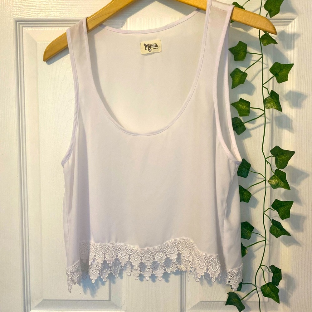Mumu white tank with Lace trimming